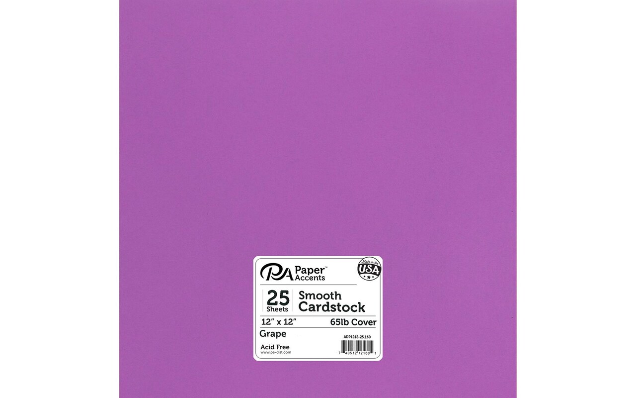 PA Paper Accents Smooth Cardstock 12 x 12 Grape, 65lb colored cardstock  paper for card making, scrapbooking, printing, quilling and crafts, 25  piece pack